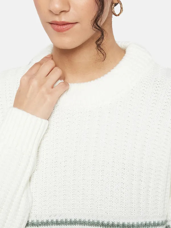 Mettle Women White Colourblocked Pullover
