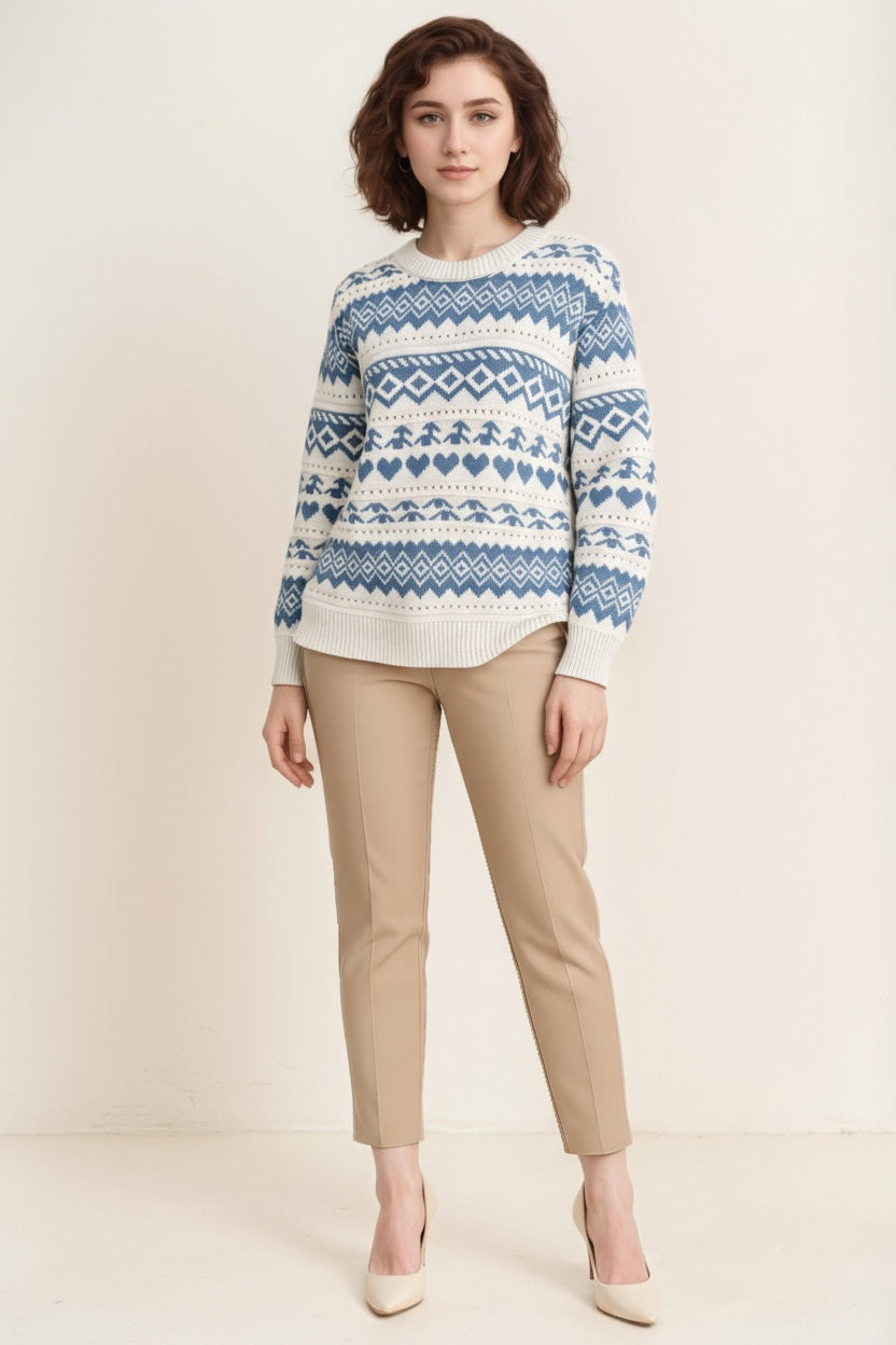 Women Fair Isle Printed Round Neck Pullover Sweater