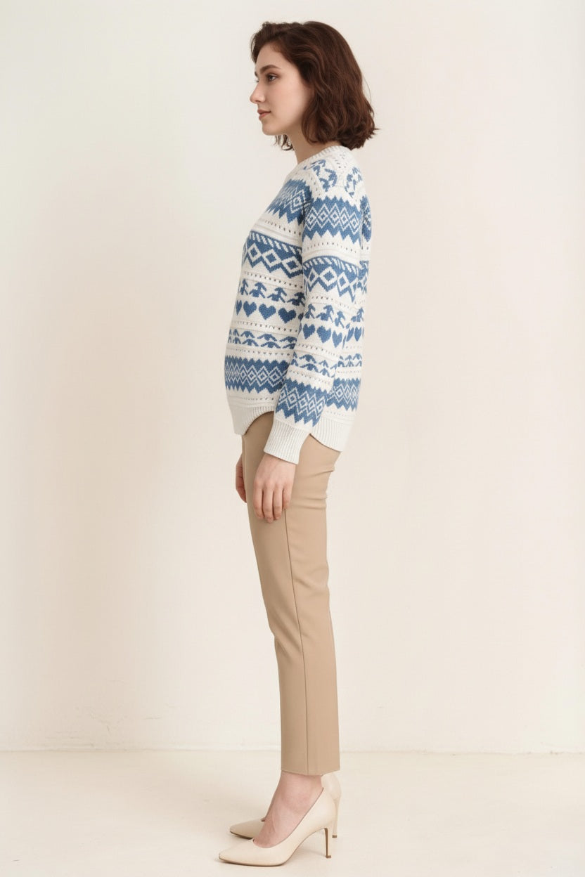 Women Fair Isle Printed Round Neck Pullover Sweater