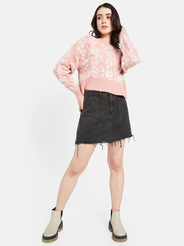 Mettle Women Pink White Floral Printed Pullover