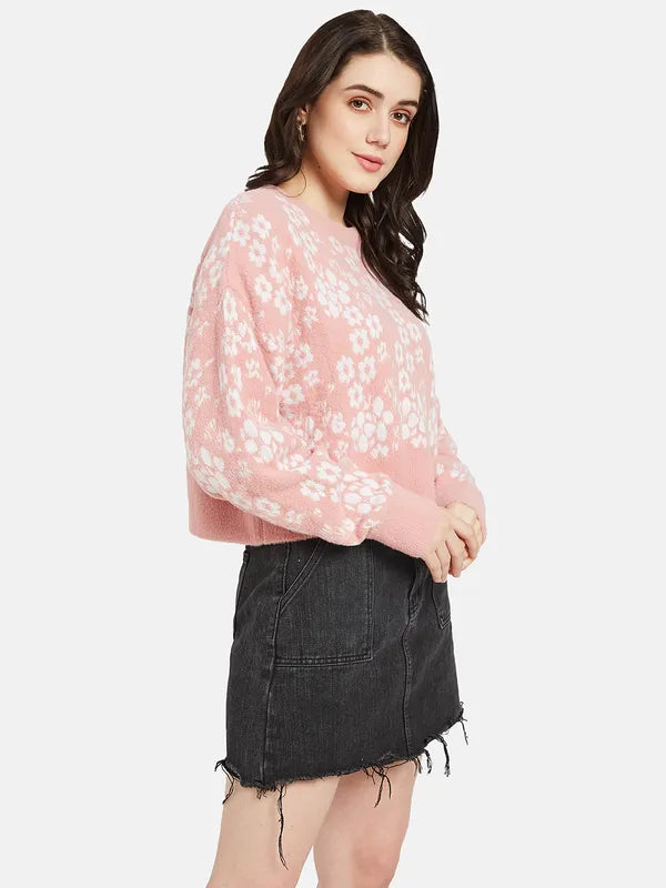 Mettle Women Pink White Floral Printed Pullover