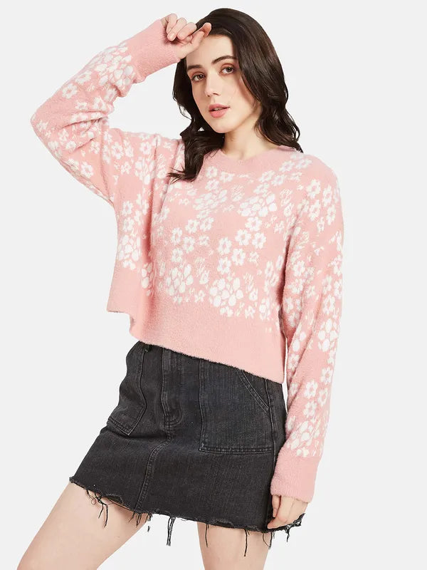 Mettle Women Pink White Floral Printed Pullover