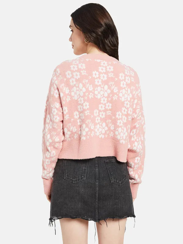 Mettle Women Pink White Floral Printed Pullover