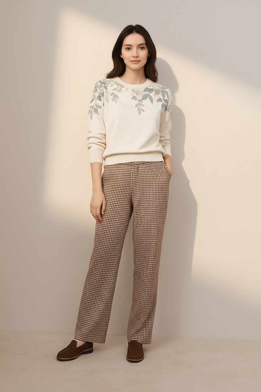 Women Floral Printed Round Neck Pullover Sweater