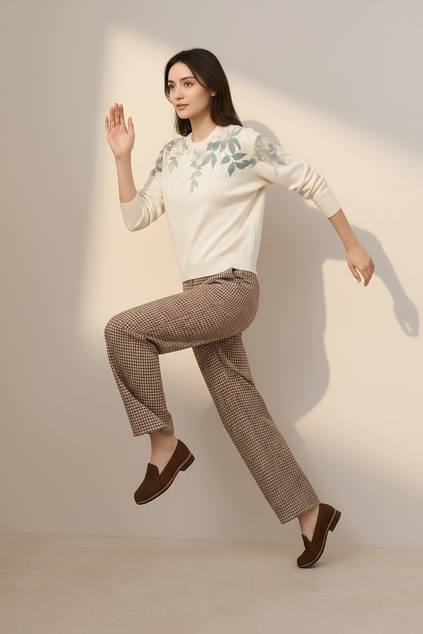 Women Floral Printed Round Neck Pullover Sweater