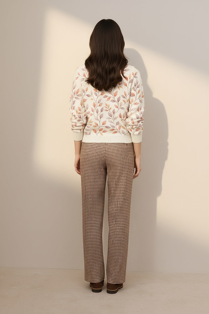 Women Floral Printed Round Neck Pullove Sweater