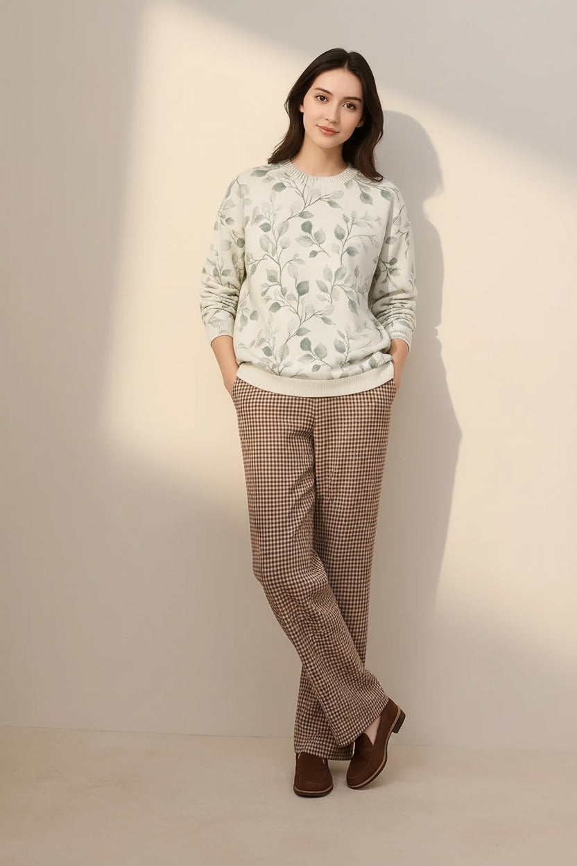 Women Floral Round Neck Sweater