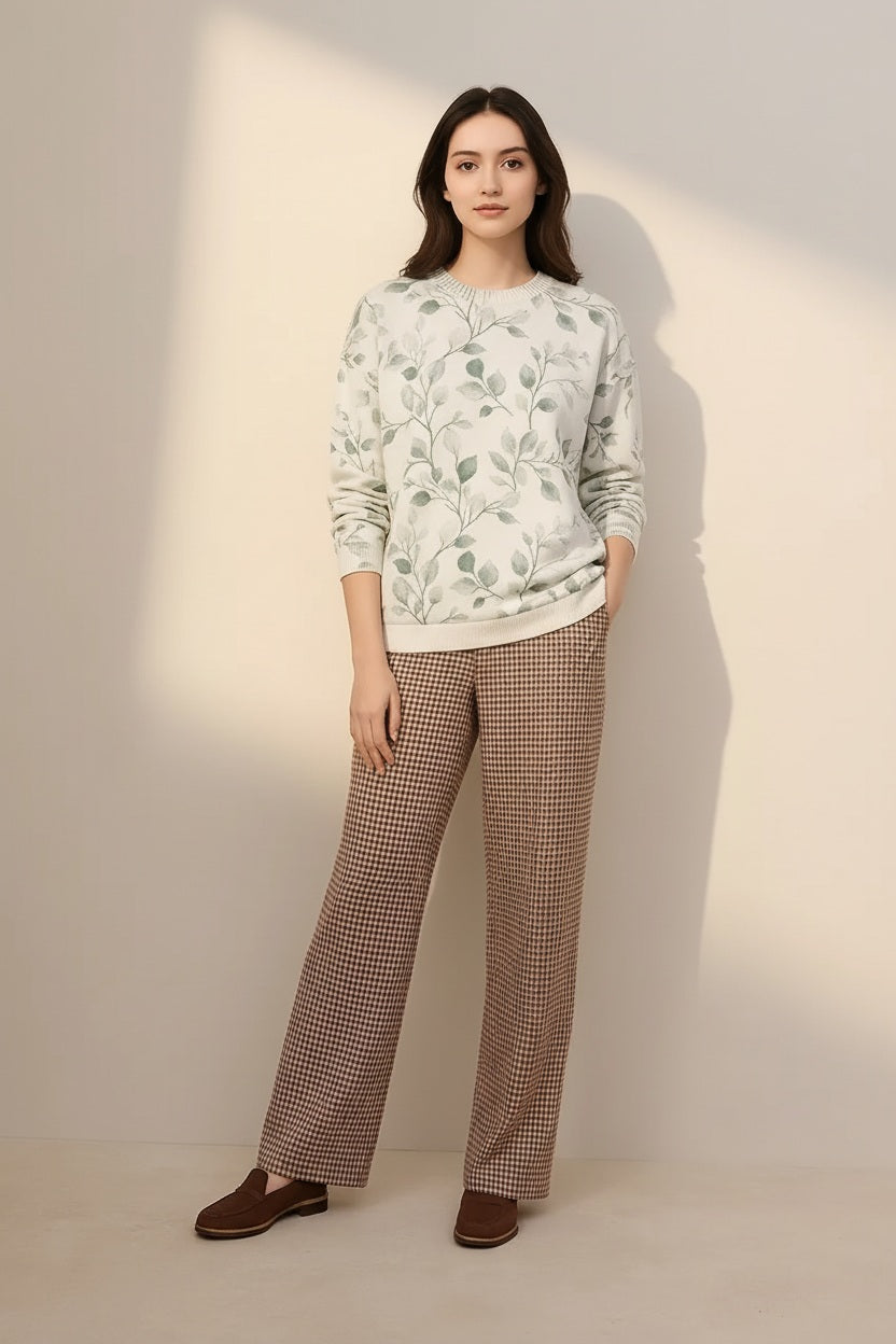 Women Floral Round Neck Sweater