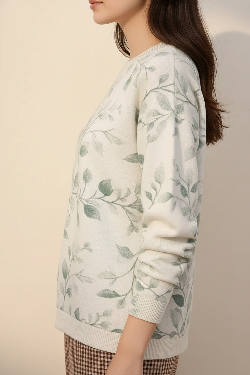 Women Floral Round Neck Sweater