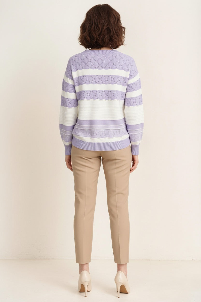 Women Striped Round Neck Pullover Sweater