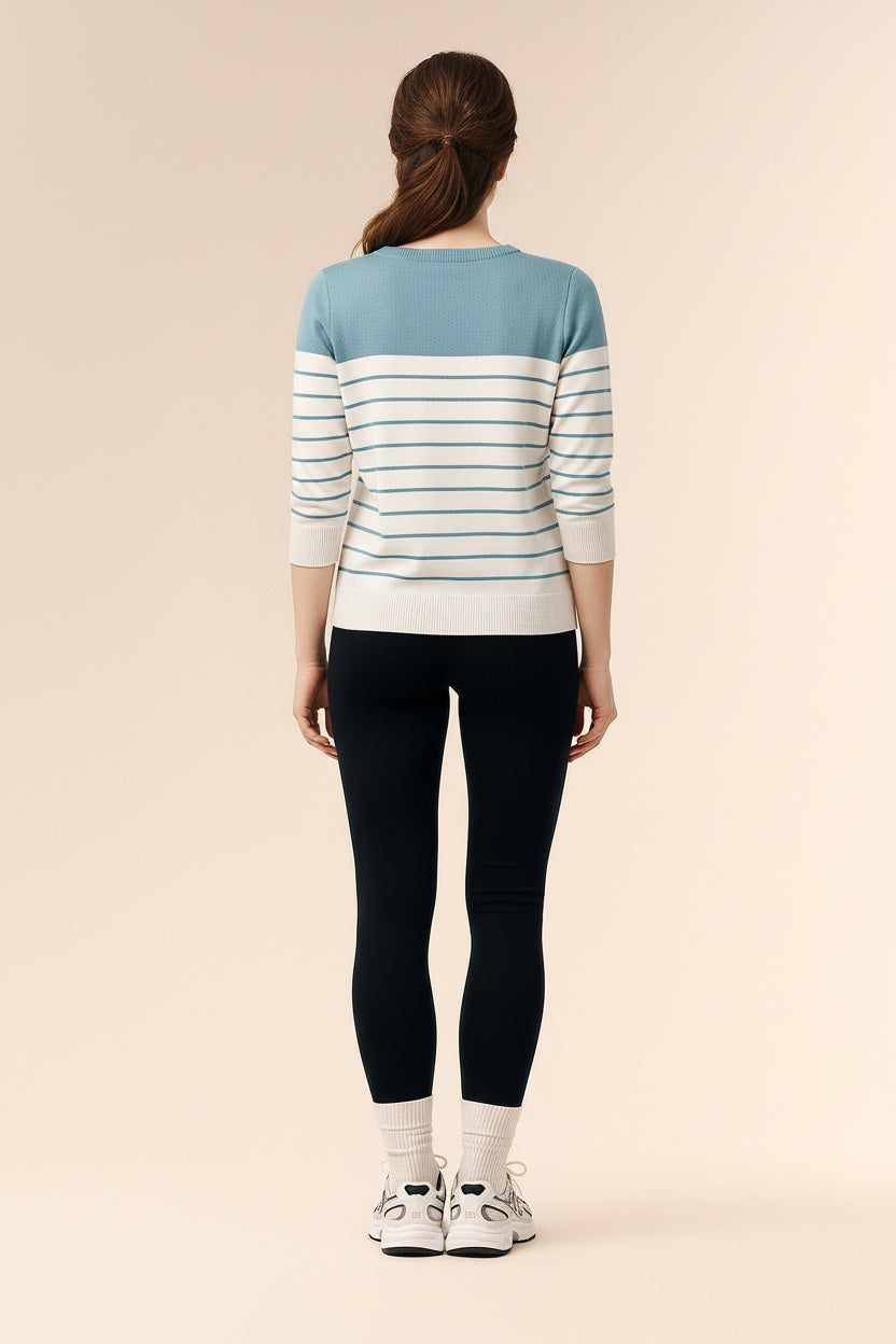 Women Striped Round Neck Cardigan Sweater