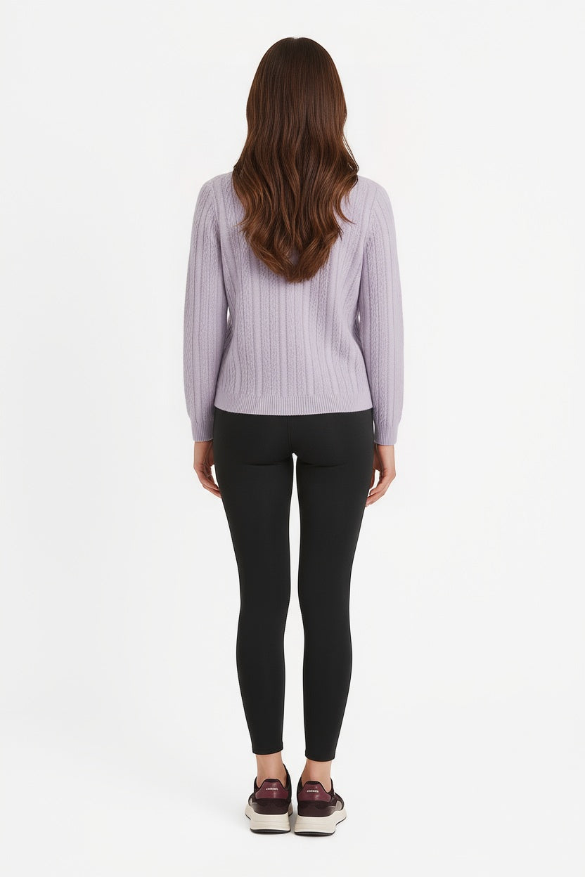 Women Cable Knit Cardigan Round Neck Sweater