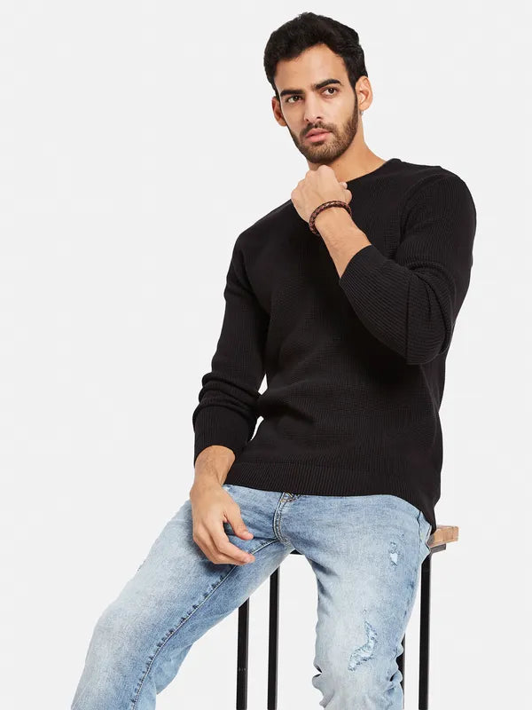 Round Neck Ribbed Cotton Pullover