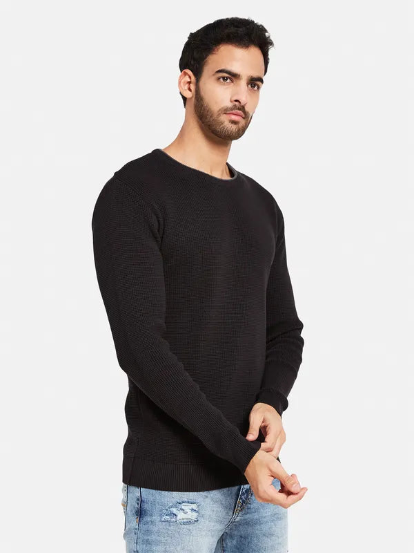 Round Neck Ribbed Cotton Pullover