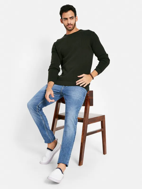 Ribbed Round Neck Cotton Pullover