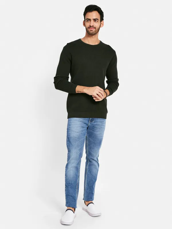 Ribbed Round Neck Cotton Pullover