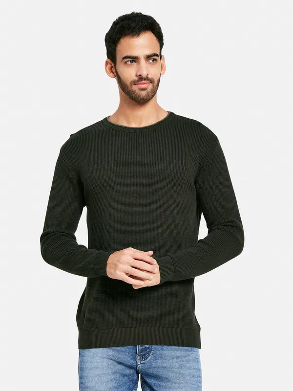 Ribbed Round Neck Cotton Pullover