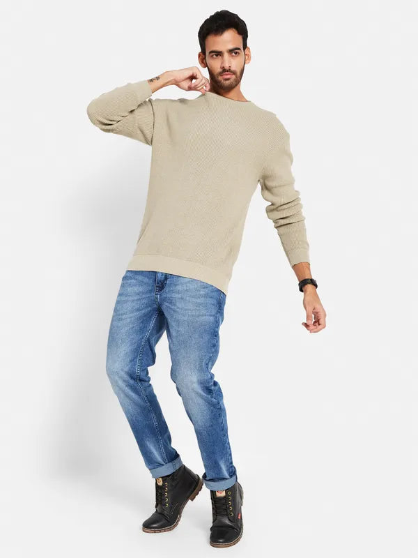 Self Design Round Neck Cotton Pullover