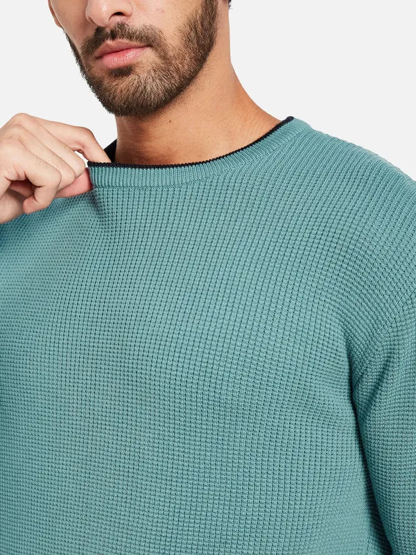 Long Sleeves Ribbed Cotton Pullover Sweater