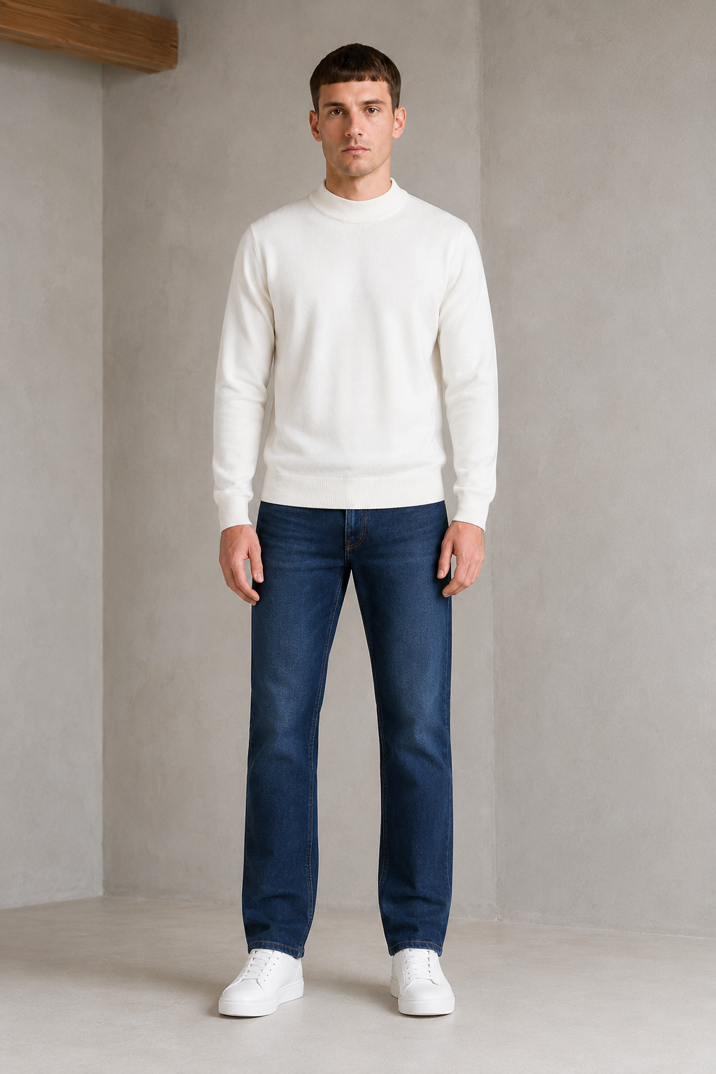 Men’s Off-White Vislon Mock Neck Sweater – Regular Fit Full Sleeve Winter Pullover