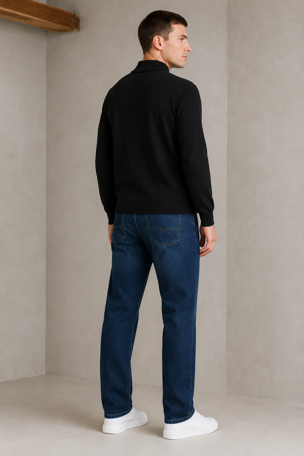 Men’s Black Cotton Turtle Neck Sweater – Regular Fit Full Sleeve Winter Pullover