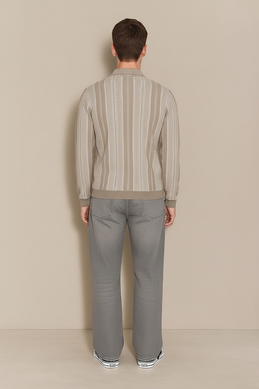 Men Striped Polo Neck Sweater