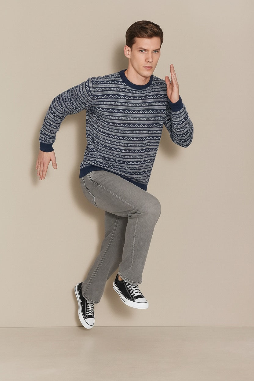 Men Striped Round Neck Sweater