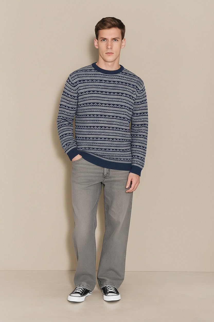 Men Striped Round Neck Sweater