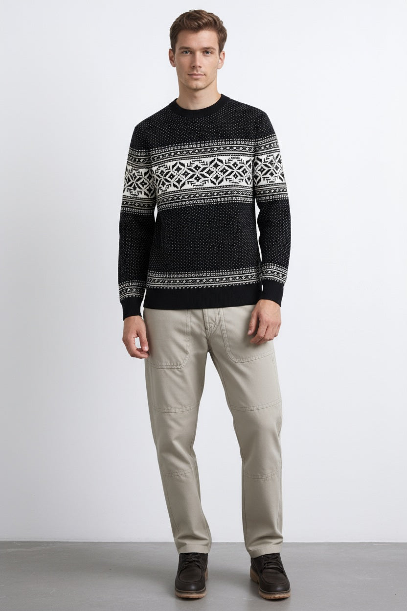 Men Fair Isle Printed Round Neck Pullover Sweater