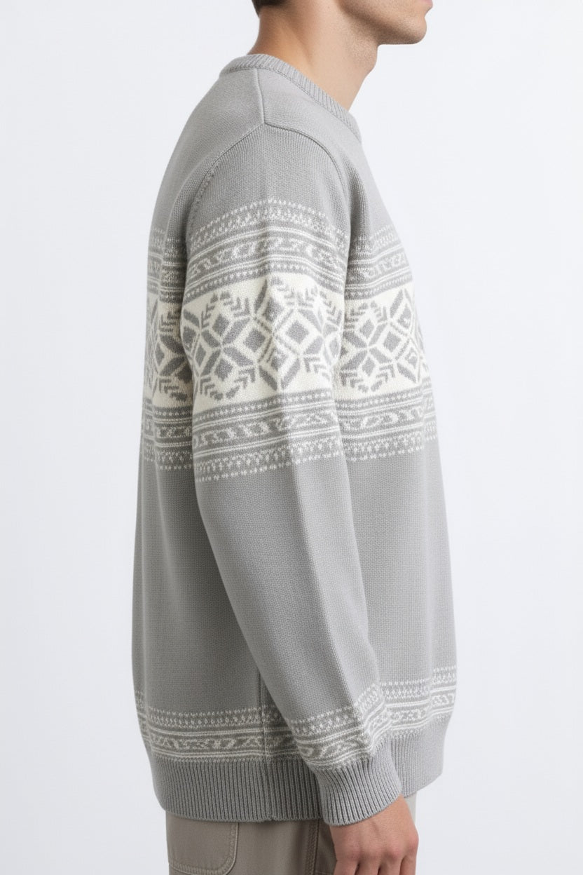 Men Fair Isle Printed Round Neck Pullover Sweater