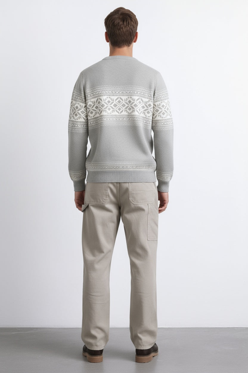 Men Fair Isle Printed Round Neck Pullover Sweater
