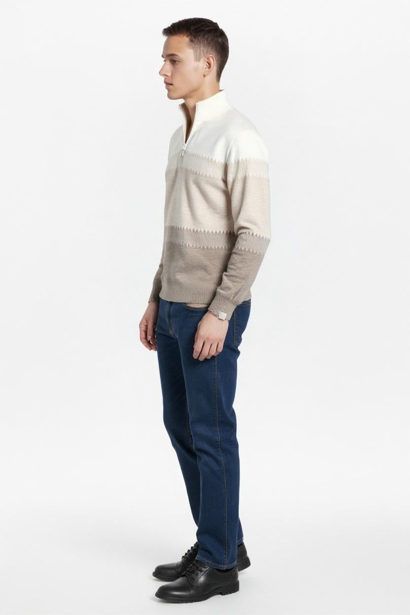 Men Colourblocked High Neck Sweater