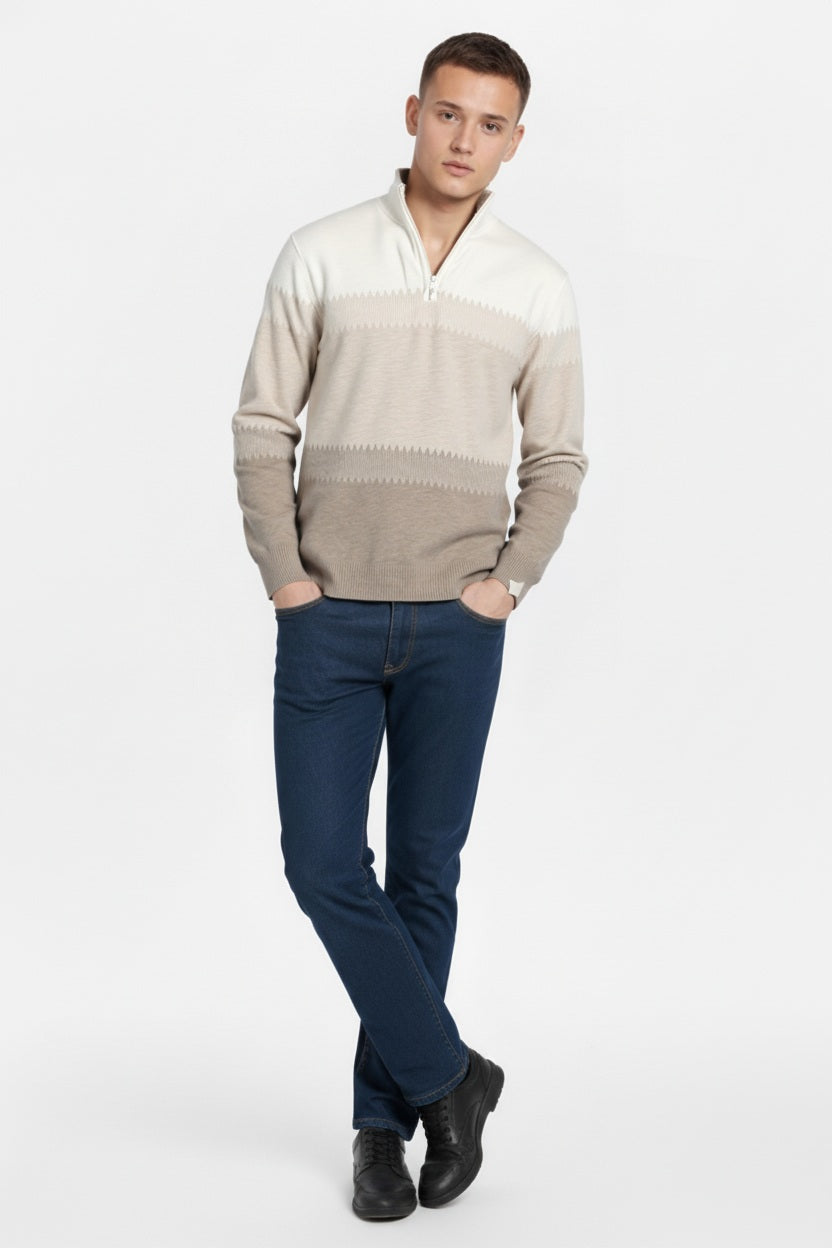 Men Colourblocked High Neck Sweater