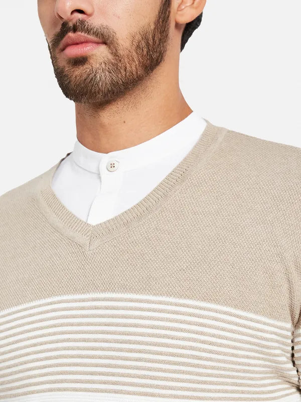 Colourblocked V-Neck Cotton Pullover