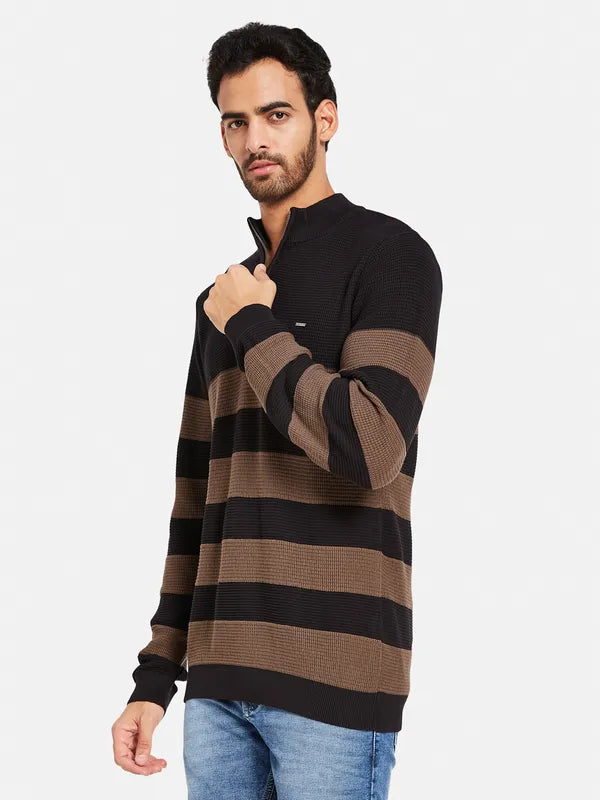 Striped Mock Collar Cotton Pullover
