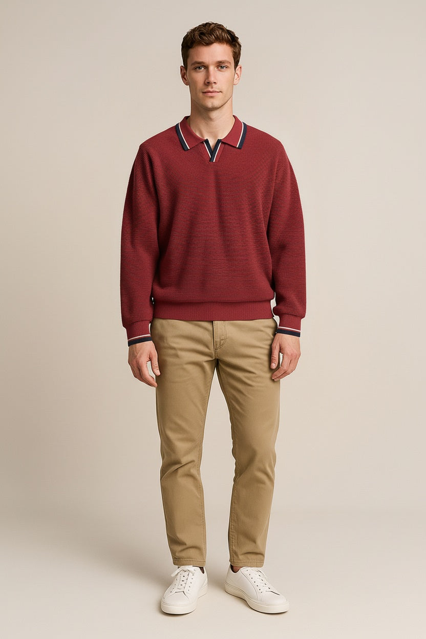 Men Solid Shirt Collar Pullover Sweater