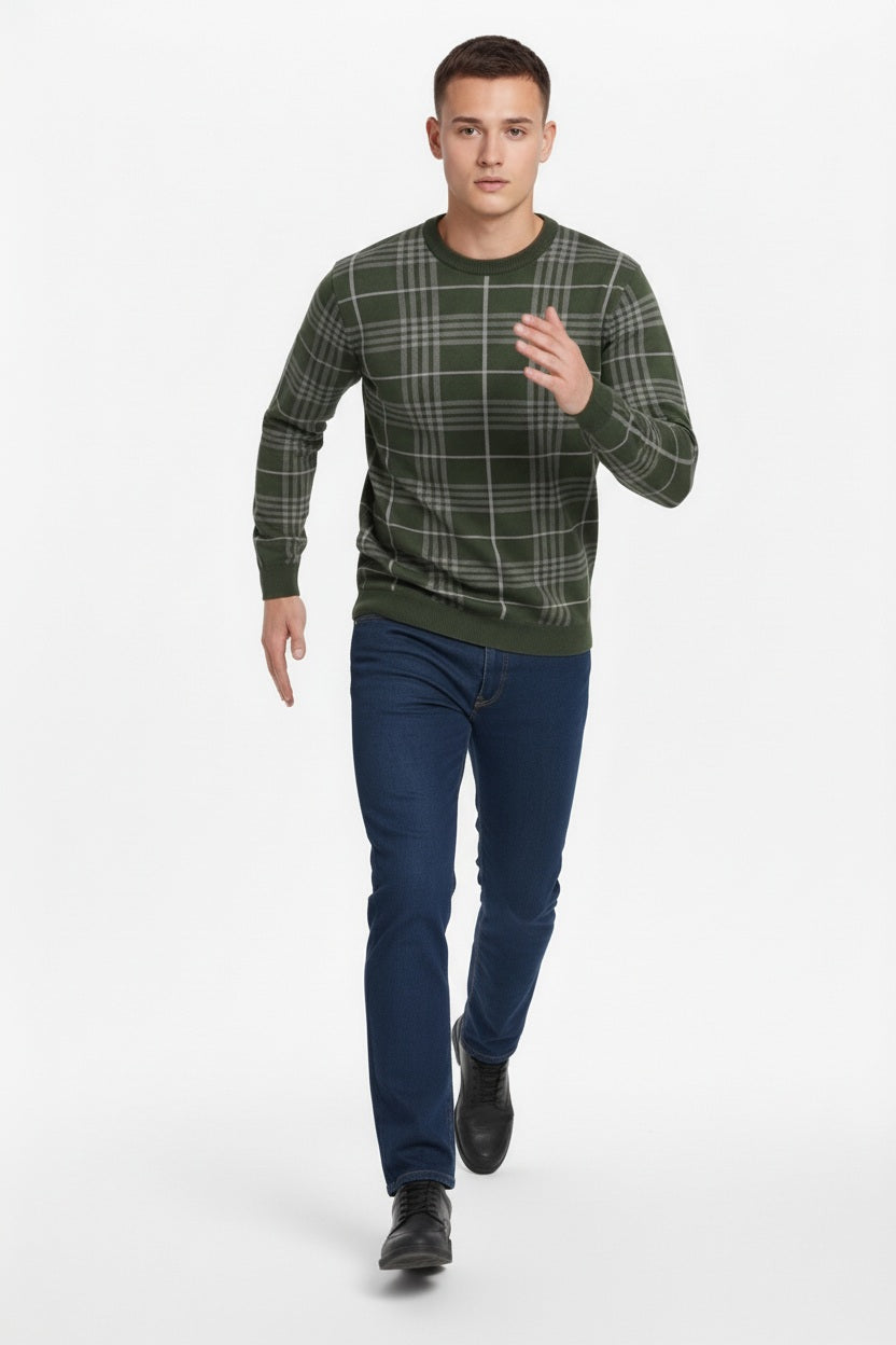 Men Checked Round Neck Sweater