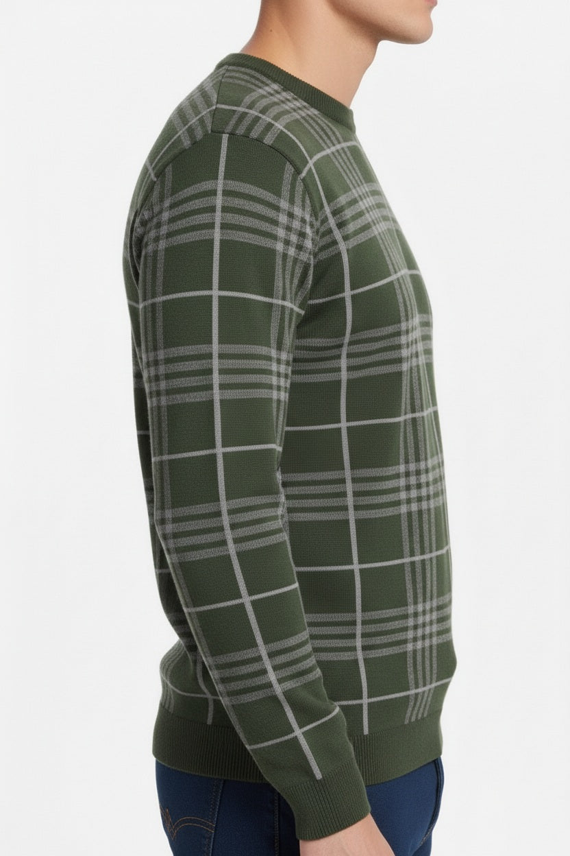 Men Checked Round Neck Sweater