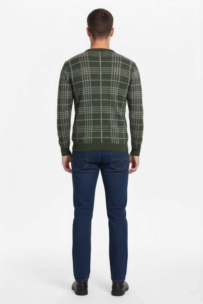 Men Checked Round Neck Sweater