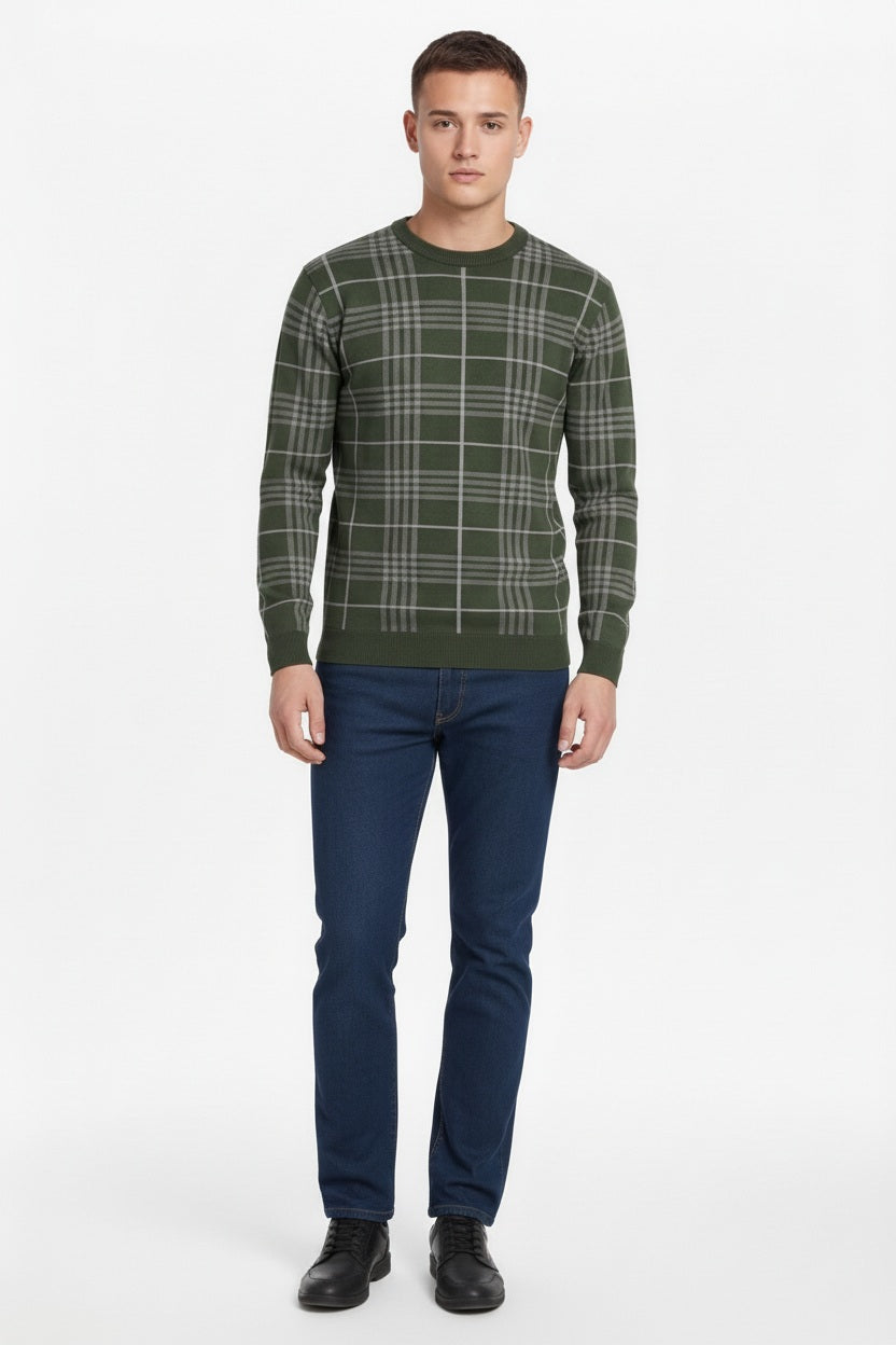 Men Checked Round Neck Sweater