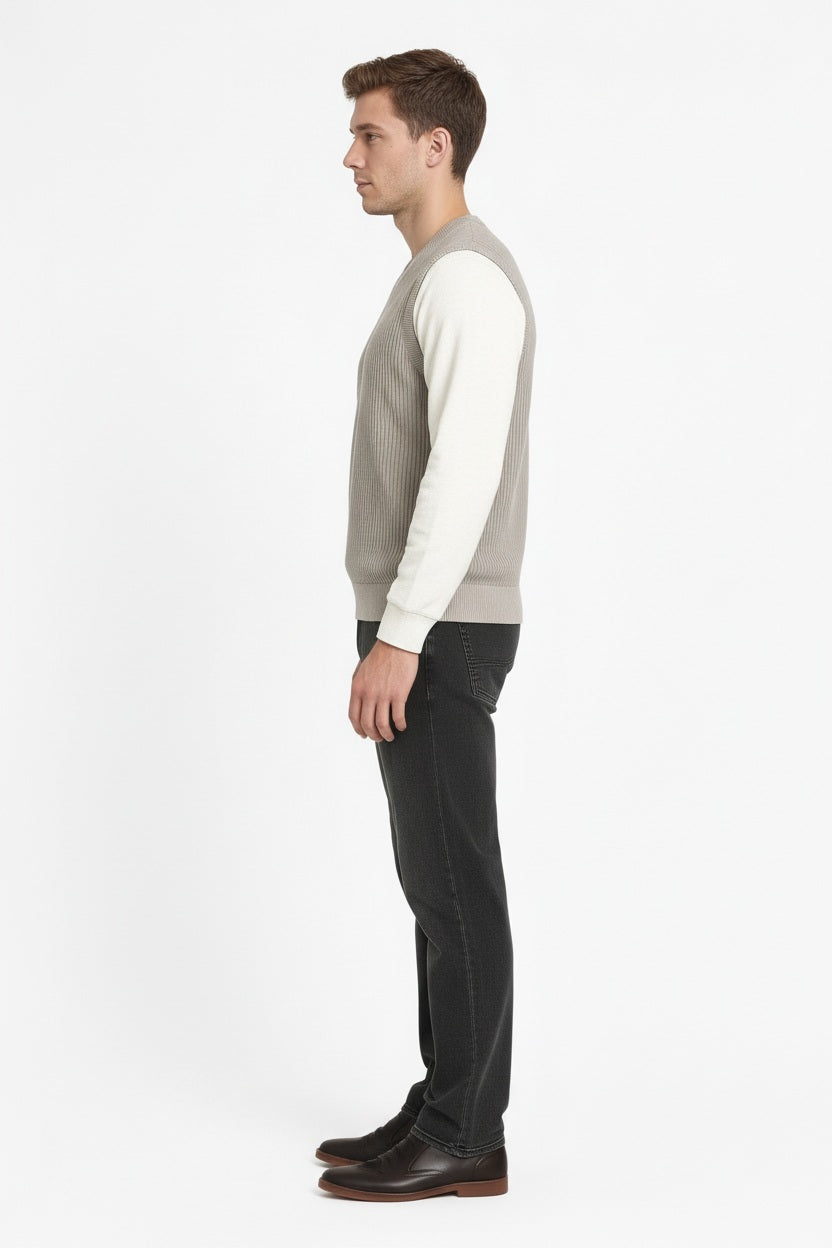 Men Sand Ribbed V-Neck Sweater Vest