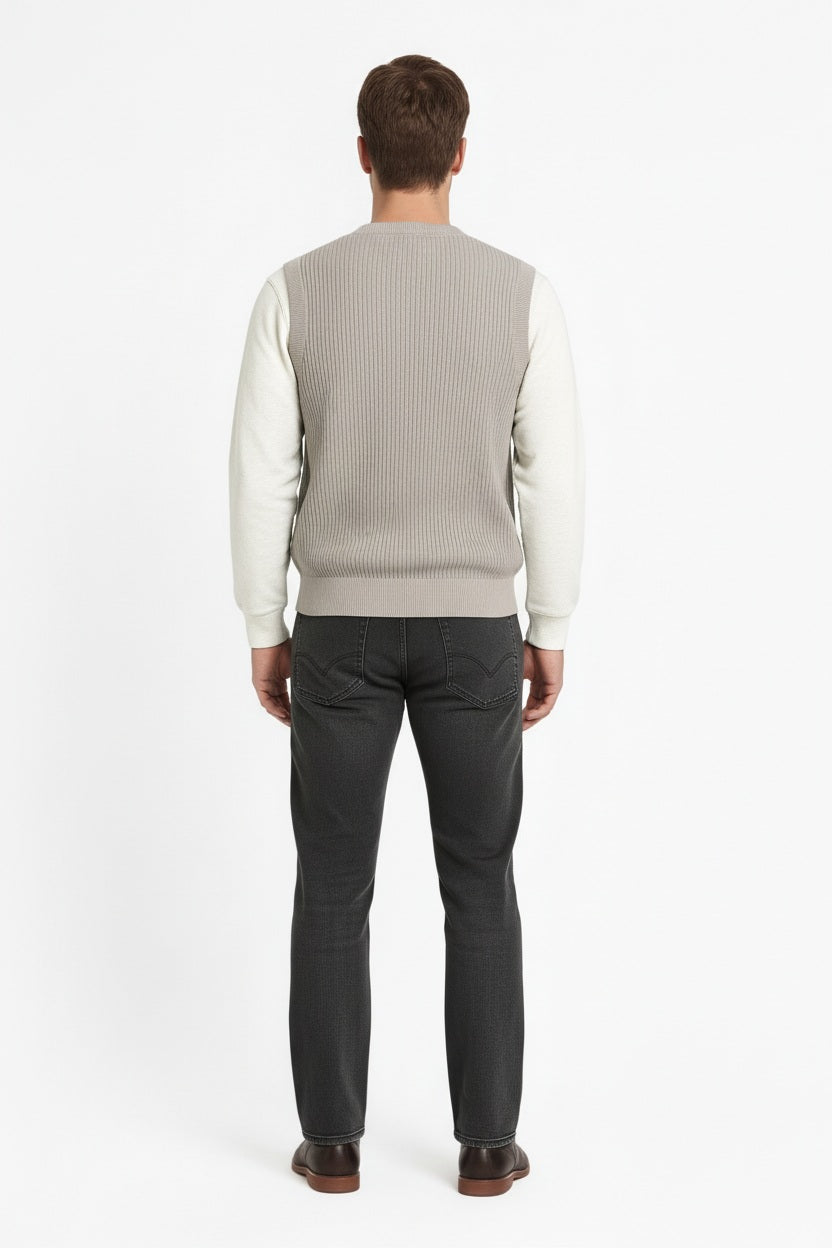 Men Sand Ribbed V-Neck Sweater Vest