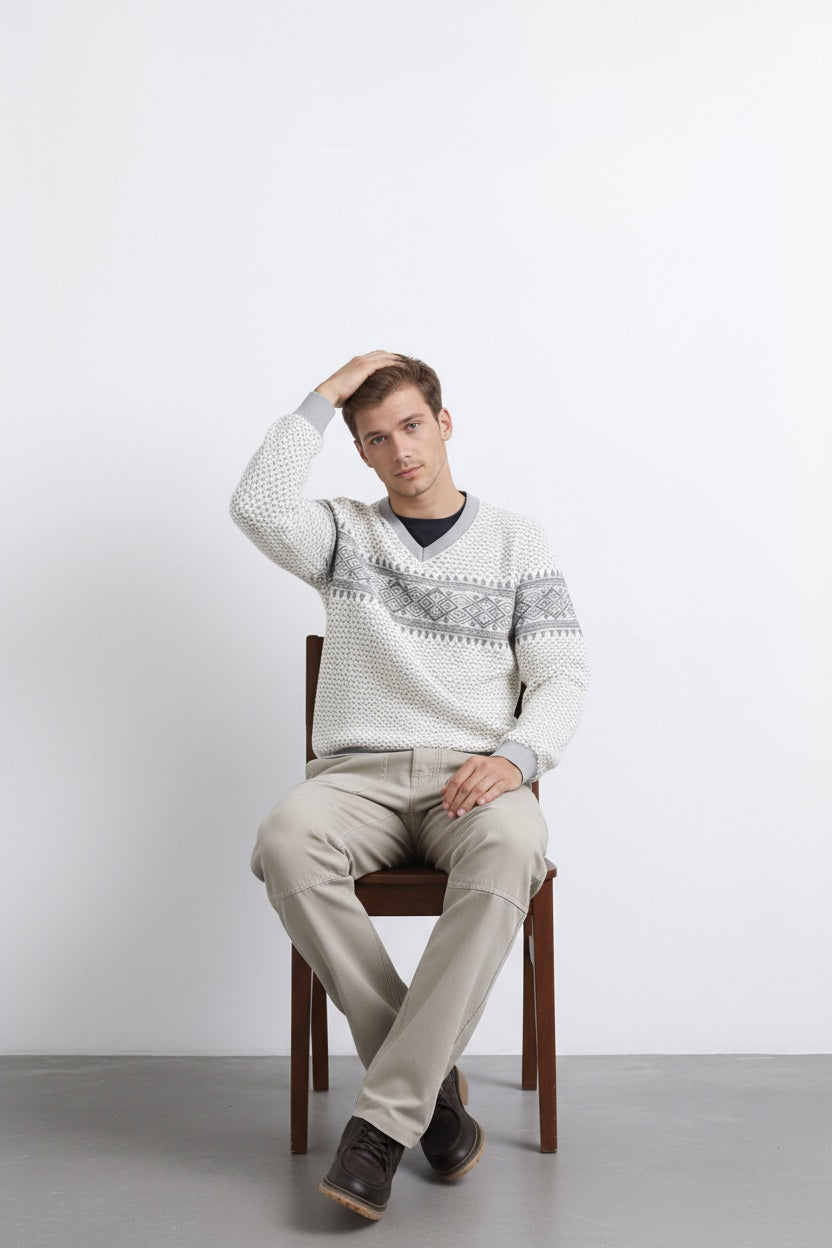 Men Fair Isle Round Neck Pullover Sweater