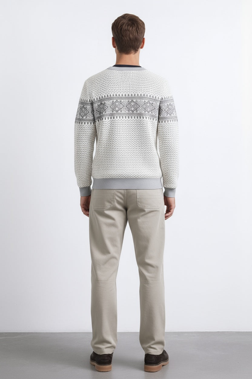 Men Fair Isle Round Neck Pullover Sweater