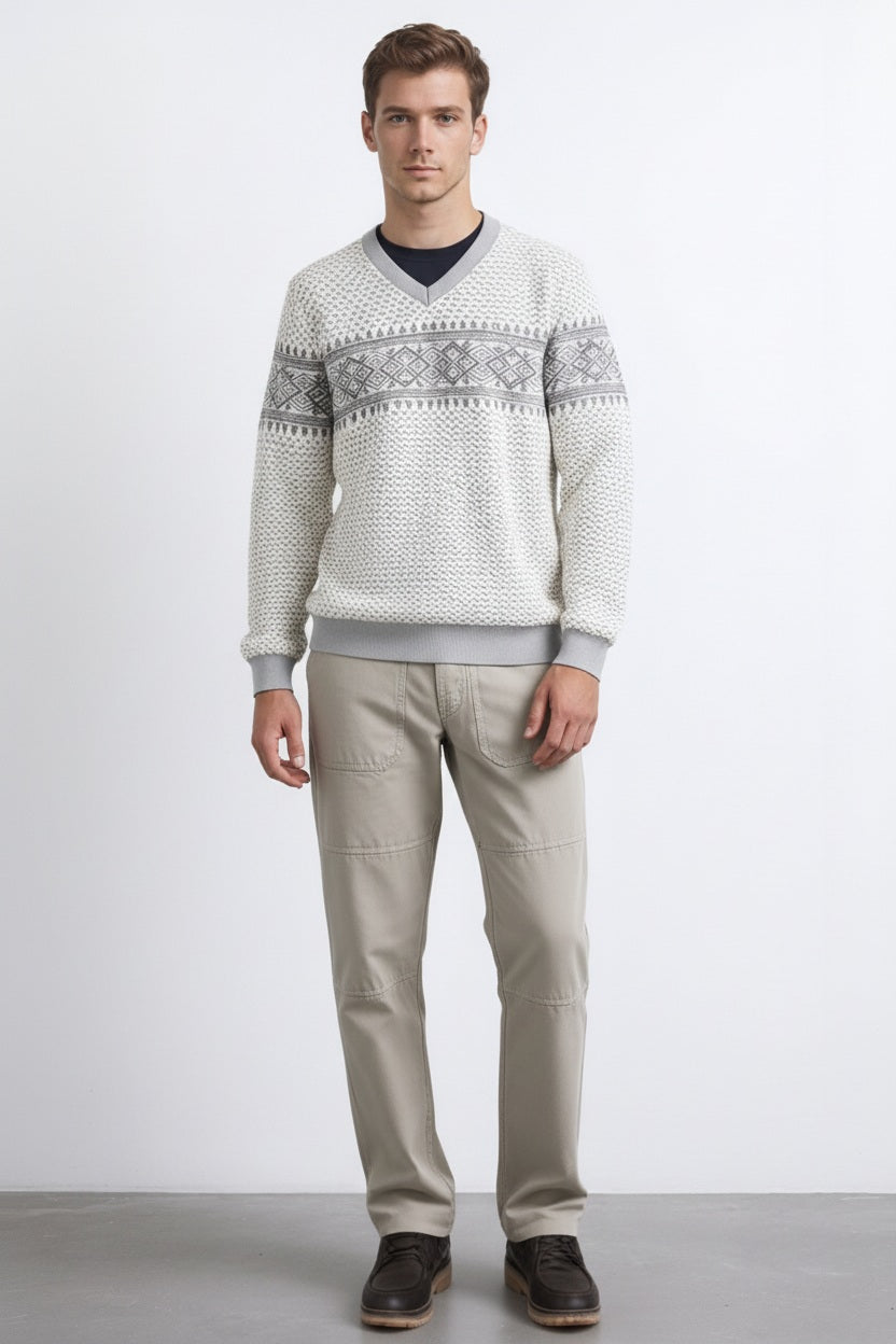 Men Fair Isle Round Neck Pullover Sweater