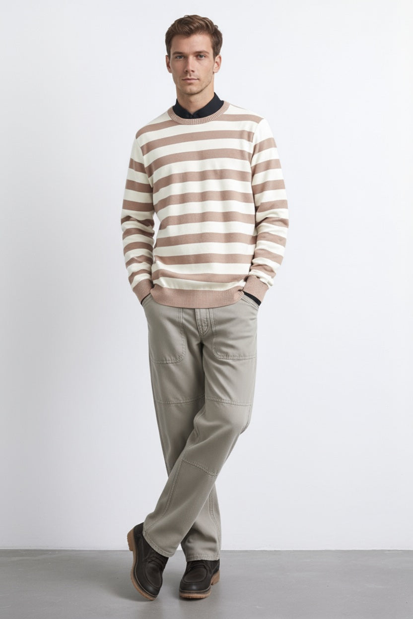 Men Striped Round Neck Pullover Sweater