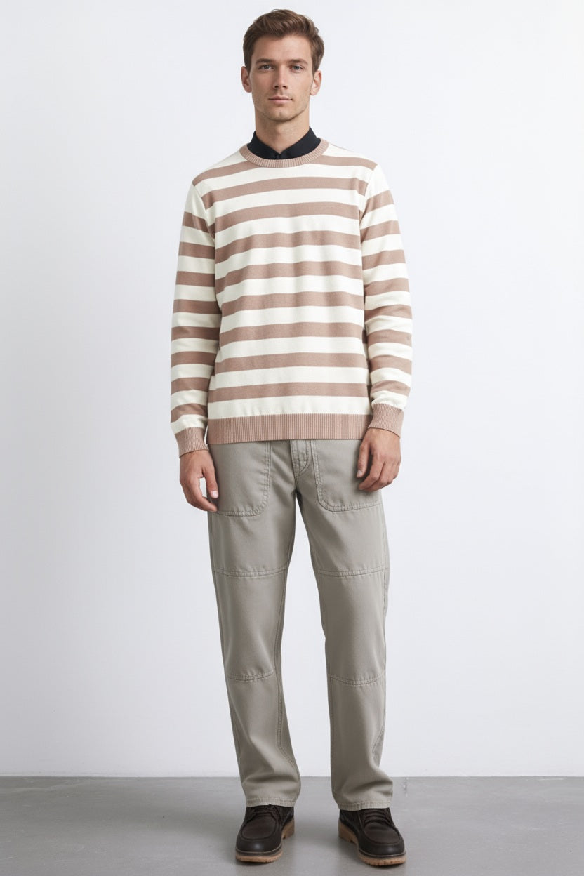 Men Striped Round Neck Pullover Sweater