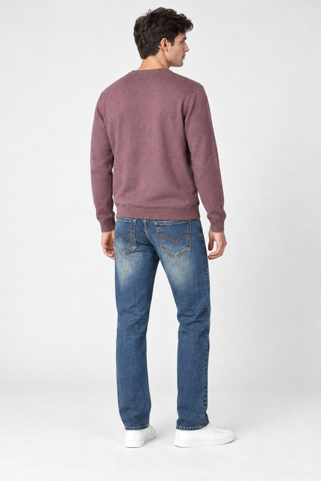 Men's Cotton Overdyed Knitted Sweater – Dusty Berry | Regular Fit |