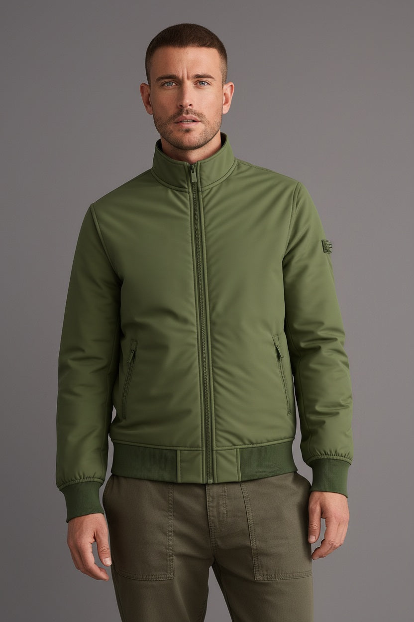 Men Mock Collar Solid Bomber Jacket