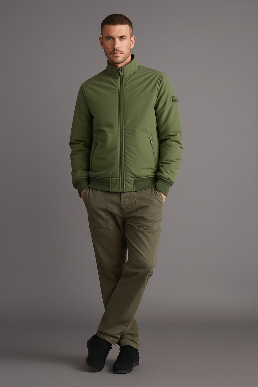 Men Mock Collar Solid Bomber Jacket